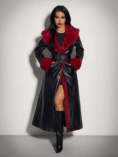 SHEIN ICON Damski patchworkowy płaszcz z długim rękawem z imitacji futra, modny, regularny krój