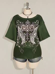 SHEIN ICON 大碼T恤 - 軍綠色 - 查看 5