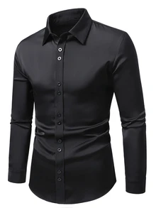 Manfinity Mode Men's Solid Color Casual Versatile Daily Wear Shirt - Black - View 3