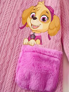 SHEIN | PAW Patrol Young Girl Cute Pattern Pink Long Sleeve Dress - Pink - View 4