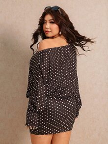 Elaquor 大尺碼女款波點不對稱單肩休閒日常夏季洋裝 - 彩色 - 查看 2