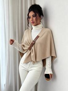 Selianne Jaket Cape Wanita Warna Polos dengan Kancing Depan, Musim Gugur/Dingin - Aprikot - View 6