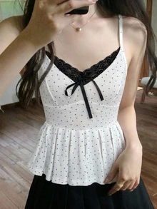 DAZY 女款韓式波點優雅女孩無袖蝴蝶結襯衫 - 白色 - 查看 4
