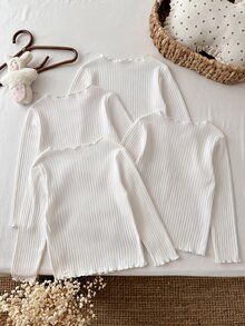 LMoss Kids 女童 4件組長袖針織休閒T恤套裝，秋季女童服飾，適合日常休閒穿著與街頭風格 - 白色 - 查看 2