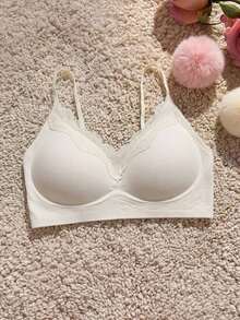 DAZY Teen Girl Lace Patchwork Casual Daily Spaghetti Strap Bra Fall - Beige - View 3