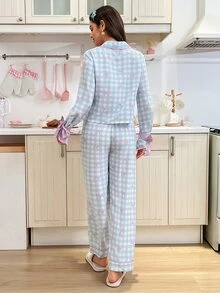 SweetSlumber Women's Plaid Bow Pattern Long Sleeve Single-Breasted Top And Pants Pajama Set - Multicolor - View 2