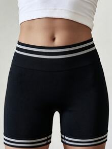 Easithlete Easithlete Women's Casual Striped Colorblock Outdoor Sports Shorts - Black - View 3