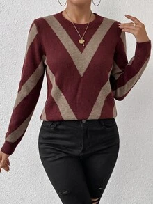 SHEIN PariChic 秋冬新款鑽石條紋套頭毛衣 - 彩色 - 查看 6