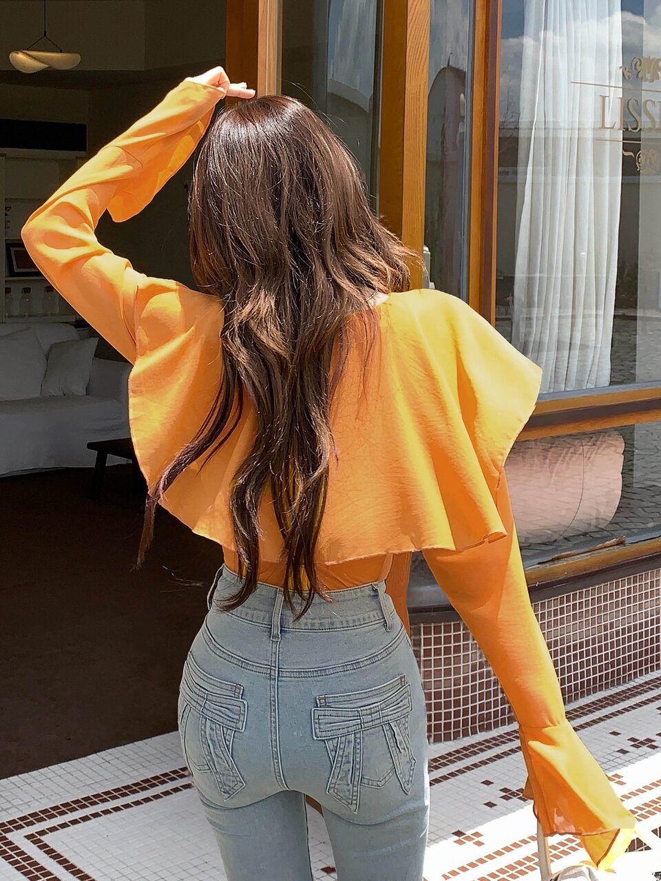 Women's Solid Color Patchwork Ruffle Long Sleeve Single-Breasted Fashion Blouse Fall