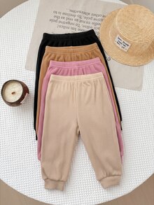 SHEIN 4件組可愛百搭休閒秋冬純色鬆緊腰女嬰長褲 - 彩色 - 查看 2