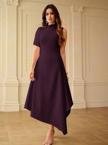 ZEYLAH Spring/Summer Asymmetric Hem Asymmetric Neck Dress - Rusty Rose - View 5