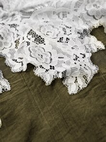 SoleilVie 女款優雅蕾絲拼接紋理皺褶透視背心，適合度假、海灘與假日穿搭 - 軍綠色 - 查看 6