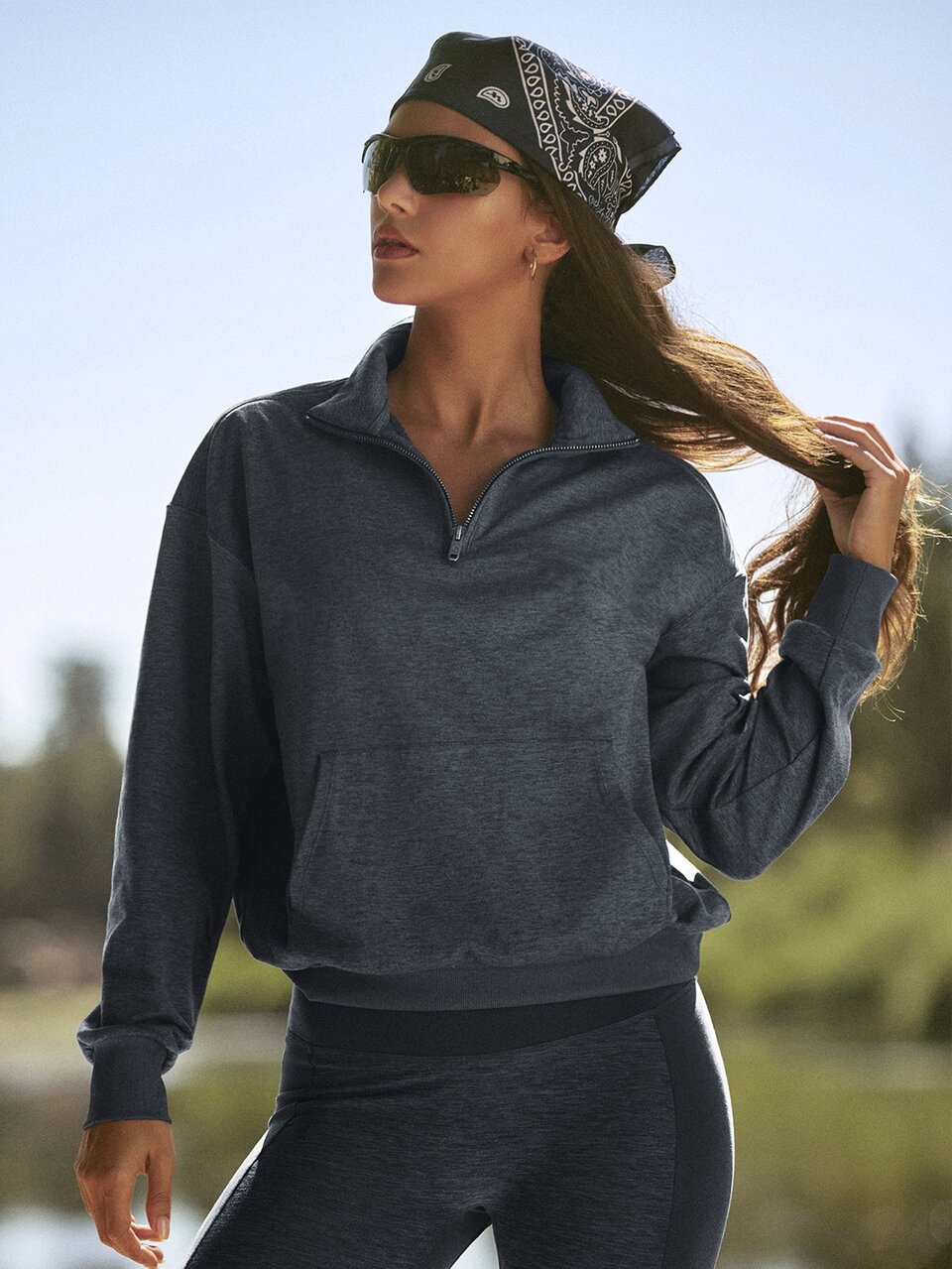 FeatherFit™-CloudBlend Great Escape Half-Zip Sweatshirt With Front Slip Pocket & Rib Trim Outdoor Hiking Camping Active Wear