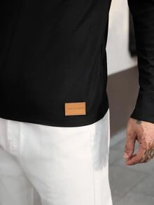 Manfinity CasualCool 男士休閒牛仔拉鍊半門襟長袖T恤 - 黑色 - 查看 5