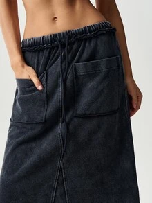Bohemela Women's Drawstring Waist Casual Versatile Daily Wear Skirt - Black - View 6