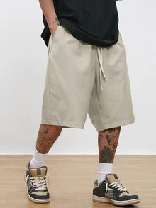Manfinity Roghcode Men's Plus Size Casual Solid Color Shorts - Apricot - View 3