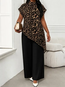 SHEIN Lady Plus Size Women's Leopard Print Casual Versatile Everyday Top - Multicolor - View 4