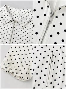 Cévolie Casual Loose Fit Polka Dot Lapel Jacket - Apricot - View 8