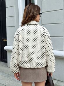 Cévolie Casual Loose Fit Polka Dot Lapel Jacket - Apricot - View 5