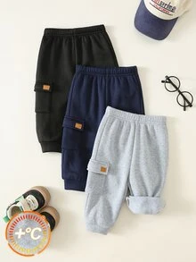 SHEIN 男女嬰兒 3件組 秋冬加厚抓絨內裡運動長褲 多件裝，男嬰冬季下裝慢跑褲 - 藏蓝色 - 查看 7
