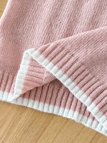 SHEIN Conjunto de 2 piezas de suéter de punto de cable bordado y pantalones de pierna ancha para niña bebé, atuendo versátil casual y sencillo para uso diario, tela suave y cómoda amigable con la piel con buen ajuste, adecuado para parque de atracciones, actividades padres-hijos y fotos, estilo princesa dulce y lindo con un aspecto exquisito y vibrante, tela suave y delicada de alta calidad que vale la pena tener - Rosa vieja - Ver 6
