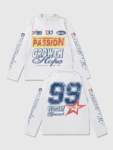 ROMWE MEN Street Life Men's Plus Size Sports Long Sleeve T-Shirt - White - View 6