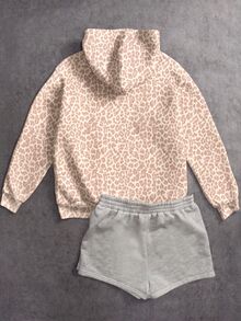SHEIN 復古甜美學院風豹紋騎士馬圖案，青少年女孩休閒長袖連帽衛衣，適合秋冬戶外野餐、出遊、街頭風、校園、休閒、開學季、Y2K、韓系、隨性 - 白色 - 查看 2