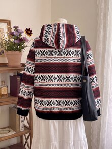 Rusticease Chaqueta con capucha y estampado geométrico de talla grande - Multicolor - Ver 2