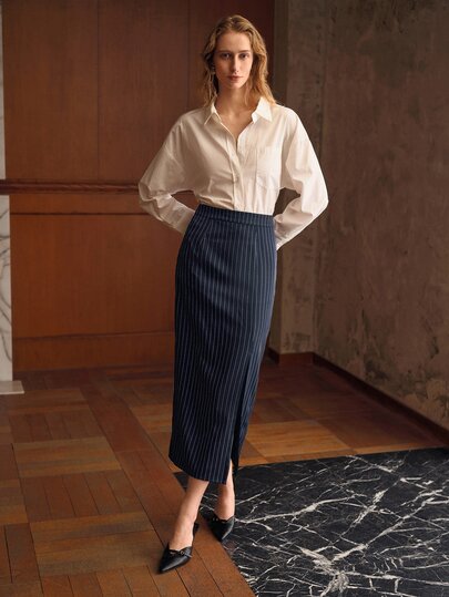 MOTF PREMIUM ELEGANT MINIMALIST STRIPED PRINT SKIRT