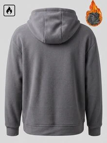 Manfinity Homme Autumn/Winter New Men's Fleece Hooded Jacket, Thickened Plush Lining, Multi-Pocket Zipper Loose Fit Grey - Grey - View 2