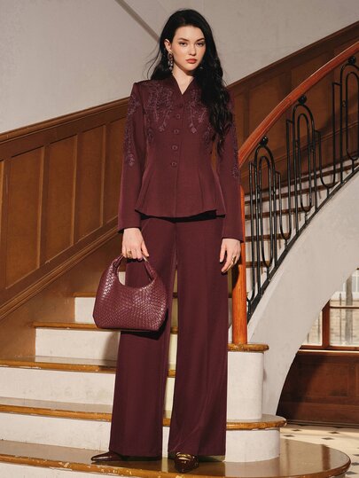Anewsta Women's Solid Color Casual Daily Wear Suit Pants