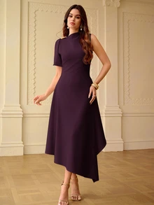 ZEYLAH Spring/Summer Asymmetric Hem Asymmetric Neck Dress - Rusty Rose - View 4