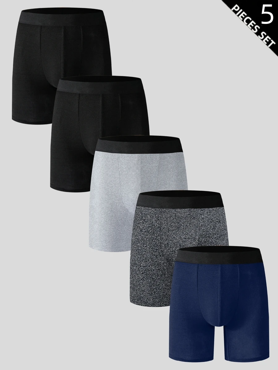 Wedaily 5pcs Solid Color Men's Boxer Briefs - Multicolor - View 1