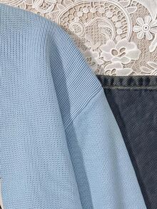 TOM & JERRY X SHEIN SHEIN EZwear 女款卡通圖案藍色寬鬆舒適休閒簡約百搭毛衣，適合外出、街頭穿搭、機場造型 - 藍色 - 查看 5