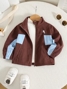 SHEIN Baby Boy Colorblock Round Neck Long Sleeve Jacket, Versatile And Comfortable - Multicolor - View 1