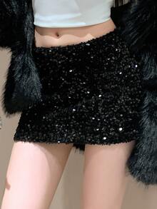Dazy Tall Women's Sequin Elegant Short Skirt Fall - Black - View 5