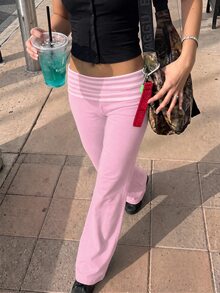 Muchica Women's Casual Patchwork Contrast Color Versatile Everyday Pants - Pink - View 3