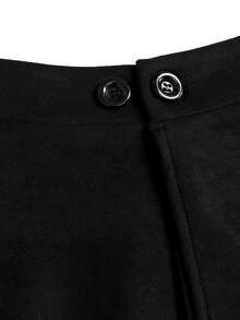 Sweetra Women's New Suede Fabric Contrast Lace Skirt With Asymmetrical Black Hem, One-Piece Button Adjustable Waist Design, Suitable For Dating, Shopping, Party, Dinner, Commuting, Campus Wear, Skirt - Black - View 4