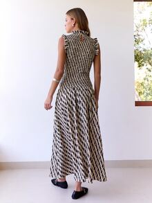 Nöista Women's All-Over Print Pleated Casual Party Dress - Matte Black - View 2