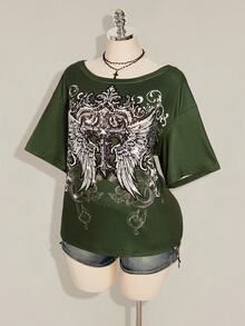 SHEIN ICON 大碼T恤 - 軍綠色 - 查看 8