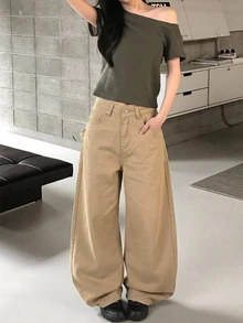 DAZY Women's Washed Heavy-Duty Korean Style Loose Fit Jeans - Khaki - View 4