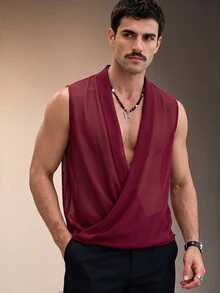 ZURIURI Men's Sheer Casual Fashion Sleeveless Tank Top - Burgundy - View 4