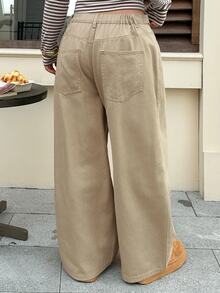 Dazy Plus Spring/Autumn New Vintage Washed Solid Color Casual High Waist Versatile Multi-Button Jeans - Apricot - View 2