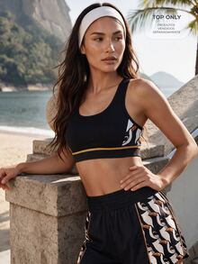 CAJUNI Women's Colorblock Casual Daily Sports Bra - Black - View 10