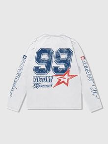 ROMWE MEN Street Life Men's Plus Size Sports Long Sleeve T-Shirt - White - View 2