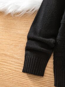 SHEIN Young Boy Solid Color Textured Single-Breasted Long Sleeve Knit Cardigan - Black - View 7
