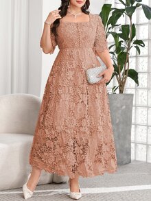 Reflora Plus Size Women's Lace Casual Romantic Elegant Party Wedding Formal Evening Dress Dusty Blue Summer - Dusty Pink - View 10