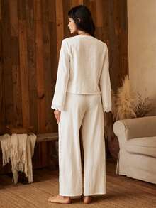Lullawish Bohemian 100% Lace Hollow Out Women's Pajama Set - White - View 2