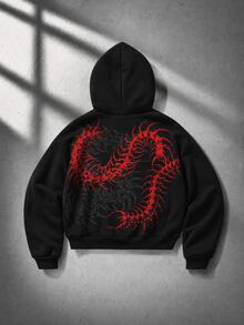 ROMWE MEN Men's Centipede Print Casual Daily Hoodie - Black - View 2