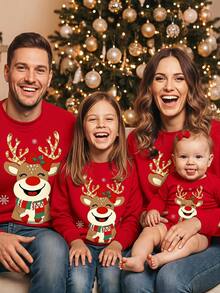 SHEIN Infant Baby Boy Girl Unisex Cute Christmas Pattern Reindeer Design Red Color Romper - Orange - View 1